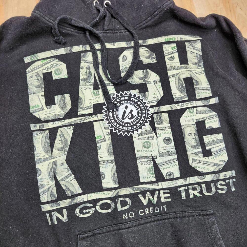 Cash is King Black Hoodie with Bold Graphic Print XL